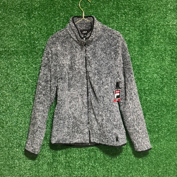 Fila Gray Teddy Jacket Plush Sherpa Stand-Up Collar - Picture 1 of 5